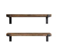 Toilinux.com Lot de 2 Étagères Murales Industrielles - 60 x 14 cm - Bois 100% Naturel Fait Main & Métal - Design Vintage - Rangement et Décoration pour Salon, Cuisine, Salle de Bain, Bureau