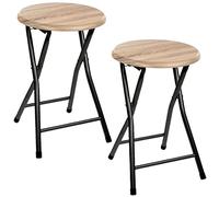 Toilinux.com Lot de 2 Tabourets Pliants en Métal et MDF - Assise d'Appoint Compacte et Robuste - Tabourets Pliables pour Cuisine, Bureau, Salon, Entrée - Gain de Place et Rangement Facile