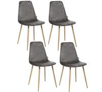 Toilinux.com Lot de 4 Chaises en Polyester Effet Velours et Pieds en Fer Roka - Gris