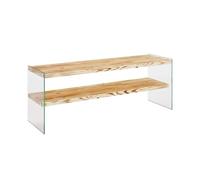 Toilinux.com Meuble TV 1 étagère Crustallia en Verre et Bois - Transparent et Beige