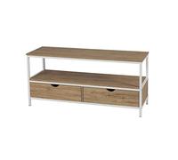 Toilinux.com Meuble TV CASA Blanca en Panneaux de Particules et Métal 2 tiroirs - L.120 cm x H.57 cm - Beige et Blanc