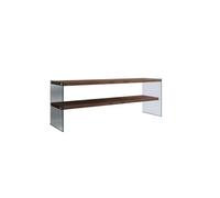Toilinux.com Meuble TV en Bois de pin Massif et Structure en Verre 1 étagère - L.120cm x H.45cm - Marron foncé