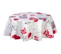Toilinux.com Nappe Toile Cirée Ronde Imperméable Anti-Taches Ø 150 cm - Motif Coquelicots Rouge - Certifiée Oeko-TEX
