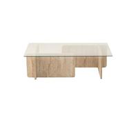 Toilinux.com Table Basse rectangulaire Effet travertin et Verre - Beige