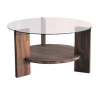 Toilinux Table basse ronde en verre et panneaux de particules Ø75 cm H 40 cm Marron
