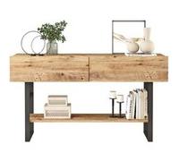 Toilinux - Console 2 niches fermées Soléa en bois - Beige et noir - Soléa Beige G
