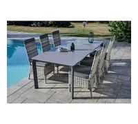 Ensemble table et 6 chaises de jardin en résine tressée 6 places FARO - Gris