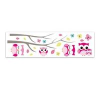 Toilinux - Lot 2x Sticker enfant Chouettes - 70 x 20 cm - Blanc et rose Rose G