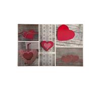 Toilinux - Lot 6x Set de table campagne Polycoeur - L. 43 x l. 28 cm - Gris - Coeur
