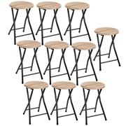 Lot de 10 tabourets pliants en métal - Beige et noir
