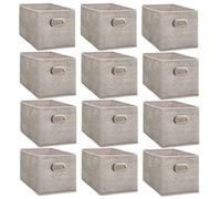 Toilinux - Lot de 12 paniers de rangement en tissu avec poignée MIX'N MODUL - L. 31 x l. 15 x H. 15 cm - Beige chiné