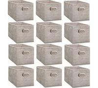 Toilinux - Lot de 12 paniers de rangement en tissu avec poignée MIX'N MODUL - L. 31 x l. 15 x H. 15 cm - Beige chiné