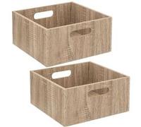 Toilinux - Lot de 2 Boîtes de rangement carrée en MDF - L. 31 x H. 15 cm - Beige, effet bois - MIX'N MODUL Beige G