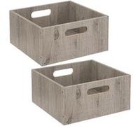 Toilinux - Lot de 2 Boîtes de rangement carrée en MDF - L. 31 x H. 15 cm - Gris, effet bois