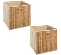 Toilinux - Lot de 2 boîtes de rangement cube en bambou et tissu MIX'N MODUL - L.31 x l.31 x H.31 cm - Beige - MIX 'N MODUL Beige