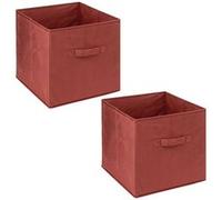 Toilinux - Lot de 2 boites de rangement cube en velours MIX'N MODUL - L.31 x l.31 x H.31 cm - Terre de Sienne - MIX 'N MODUL Marron