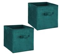 Toilinux Boîtes de rangement Mix n' modul – velours L.31 x l.31 cm – Lot de 2 Bleu Canard