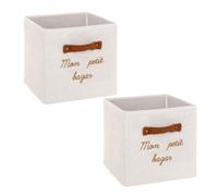 Toilinux - Lot de 2 boîtes de rangement en bouclette MON PETIT BAZAR - L. 29 x l. 29 x H. 29 cm - Blanc