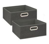 Toilinux - Lot de 2 Boites de rangement en tissu l.31 x h. 15 cm - Gris foncé chiné - MIX'N MODUL Gris foncé G