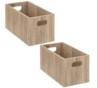 Toilinux - Lot de 2 Boîtes de rangement rectangulaire en MDF - L. 31 x H. 15 cm - Beige effet bois