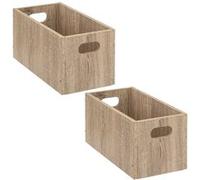 Toilinux - Lot de 2 Boîtes de rangement rectangulaire en MDF - L. 31 x H. 15 cm - Beige effet bois - MIX'N MODUL Beige G