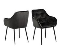 Toilinux - Lot de 2 Chaises de salle à manger avec accoudoirs effet velours - Marron et Noir - Florie noir G