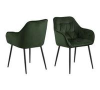 Toilinux - Lot de 2 Chaises de salle à manger avec accoudoirs effet velours - Vert sapin et Noir - Florie vert G