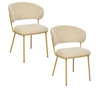 Toilinux - Lot de 2 chaises en tissu chenille et pieds métal ALBA - Beige et bois