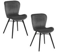 Toilinux - Lot de 2 chaises Lucie en velours et bois - Gris et noir - LUCIE gris G