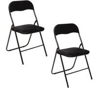 Toilinux - Lot de 2 chaises pliantes carrée velours - Noir Noir G