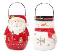 Lot de 2 Décoration de Noël lanterne Xmas - Père Noêl et Bonhomme de Neige