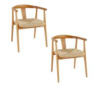 Toilinux - Lot de 2 fauteuils à dîner en bois YAMATO - Marron