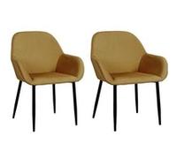 Toilinux - Lot de 2 Fauteuils de table Giulia effet velours - Jaune moutarde - Giulia Jaune G