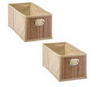 Toilinux - Lot de 2 paniers de rangement rectangulaires en bambou et tissu MIX'N MODUL - L.31 x l.14.5 x H.15 cm - Beige