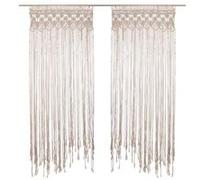Toilinux - Lot de 2 Rideaux à fil détails macramé Rituality - L. 90 x H. 200 cm - Beige