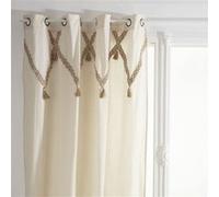 Toilinux – Lot de 2 rideaux Carmen à pompons en jute 140 x 260 cm Beige