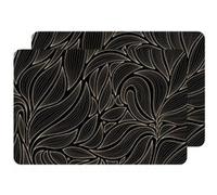 Toilinux - Lot de 2 sets de table motif feuillage avec encre métallique COSMO - 30 x 45 cm - Or et noir - Cosmo Noir G