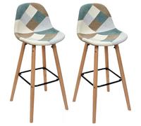Toilinux - Lot de 2 Tabourets de bar Patchwork - Bleu clair et Blanc