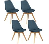 Lot de 4 Chaises effet velours Baya - Bleu canard