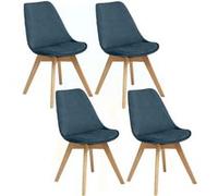 Toilinux - Lot de 4 Chaises effet velours Baya - Bleu canard