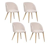Toilinux - Lot de 4 chaises en velours côtelé et pieds effet hêtre CELESTE - Beige