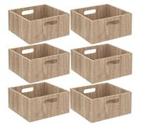 Toilinux - Lot de 6 Boîtes de rangement carrée en MDF - L. 31 x H. 15 cm - Beige, effet bois