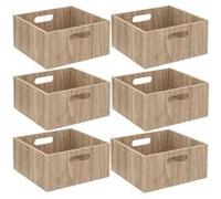 Toilinux - Lot de 6 Boîtes de rangement carrée en MDF - L. 31 x H. 15 cm - Beige, effet bois - MIX'N MODUL Beige G