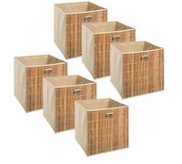 Lot de 6 boîtes de rangement cube en bambou et tissu MIX'N MODUL - Beige