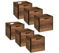 Toilinux - Lot de 6 Boîtes de rangement design en MDF effet bois - marron et noir Marron G