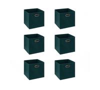 Toilinux - Lot de 6 boîtes de rangement en tissu MIX 'N MODUL - L.31 x l.31 x H.31 cm - Bleu pétrole