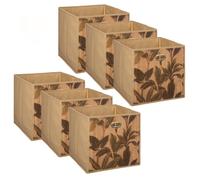 Toilinux - Lot de 6 Boîtes de rangement imprimé tropical en bambou et tissu - Marron