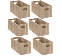 Toilinux - Lot de 6 boîtes de rangement rectangulaires - L.31 x l.15 x H.15 cm- Beige effet bois