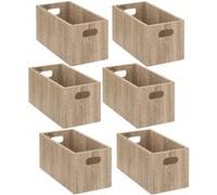 Toilinux - Lot de 6 Boîtes de rangement rectangulaire en MDF - L. 31 x H. 15 cm - Beige effet bois