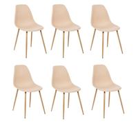 Toilinux - Lot de 6 chaises scandinave et pieds métal effet bois TAHO - Beige